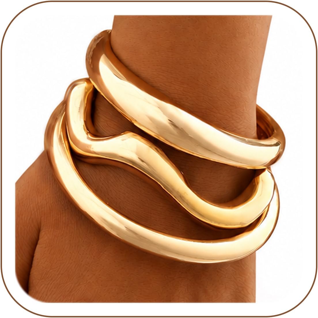 Detalle de Gold Bangle Bracelet Set, 14K Gold Color