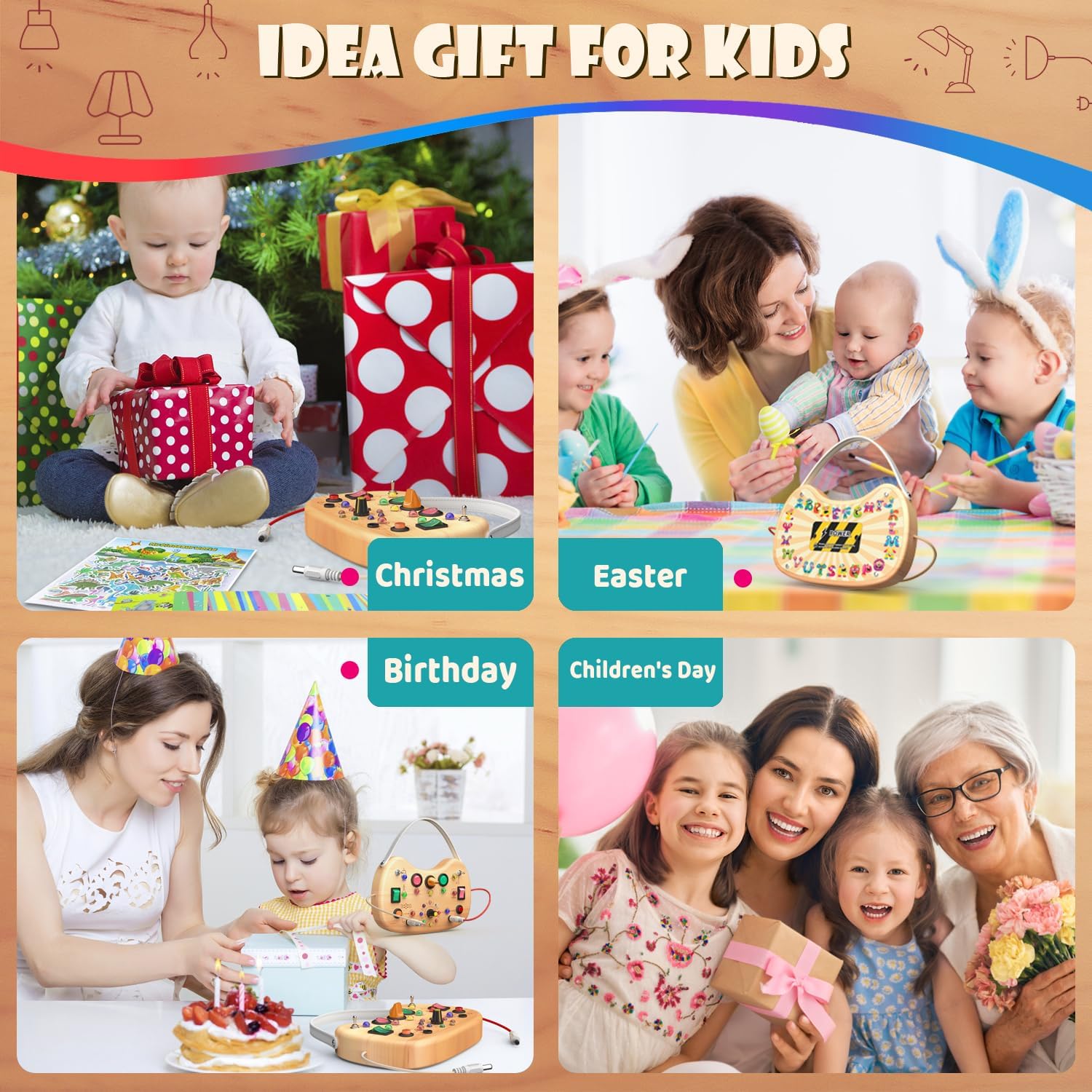 Thumbnail 6 de UdoUto Montessori Wooden Busy Board for Toddlers with LED Lights and Switches