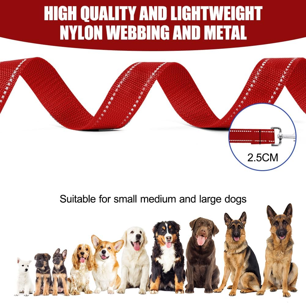 Detalle de Adiwo Laisse de Dressage Réfléchissante pour Chien — Laisse double point, nylon résistant et réglable (Rouge)