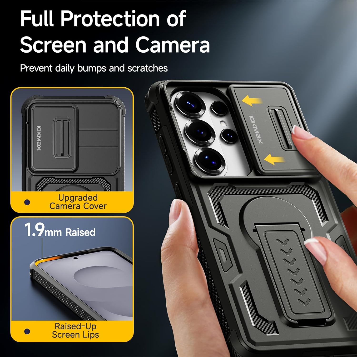 Thumbnail 2 de Iokmax case for Samsung Galaxy S26 Ultra with slide camera cover, kickstand & 2 screen protectors (black)