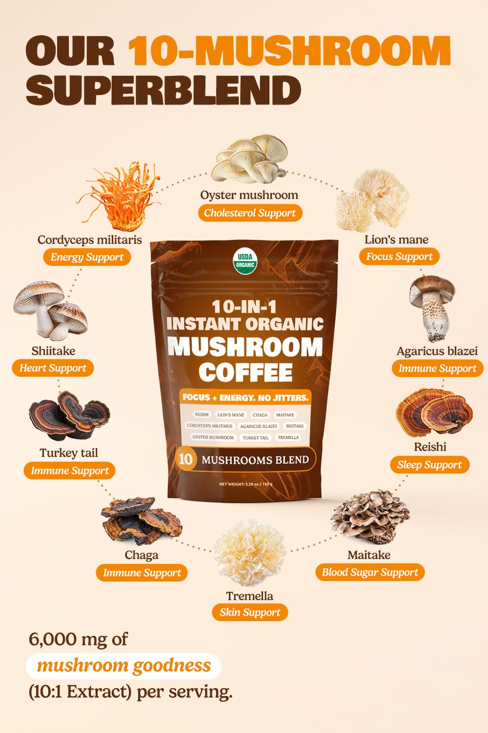 Detalle 1 de MatchaDNA Organic Mushroom Coffee, 60 Doses