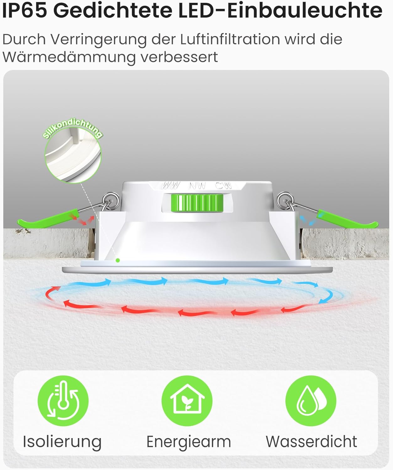 Thumbnail 2 de ALUSSO LED Einbaustrahler 230V Dimmbar Flach 68 mm, IP65 7W im 6er Set – Weiß
