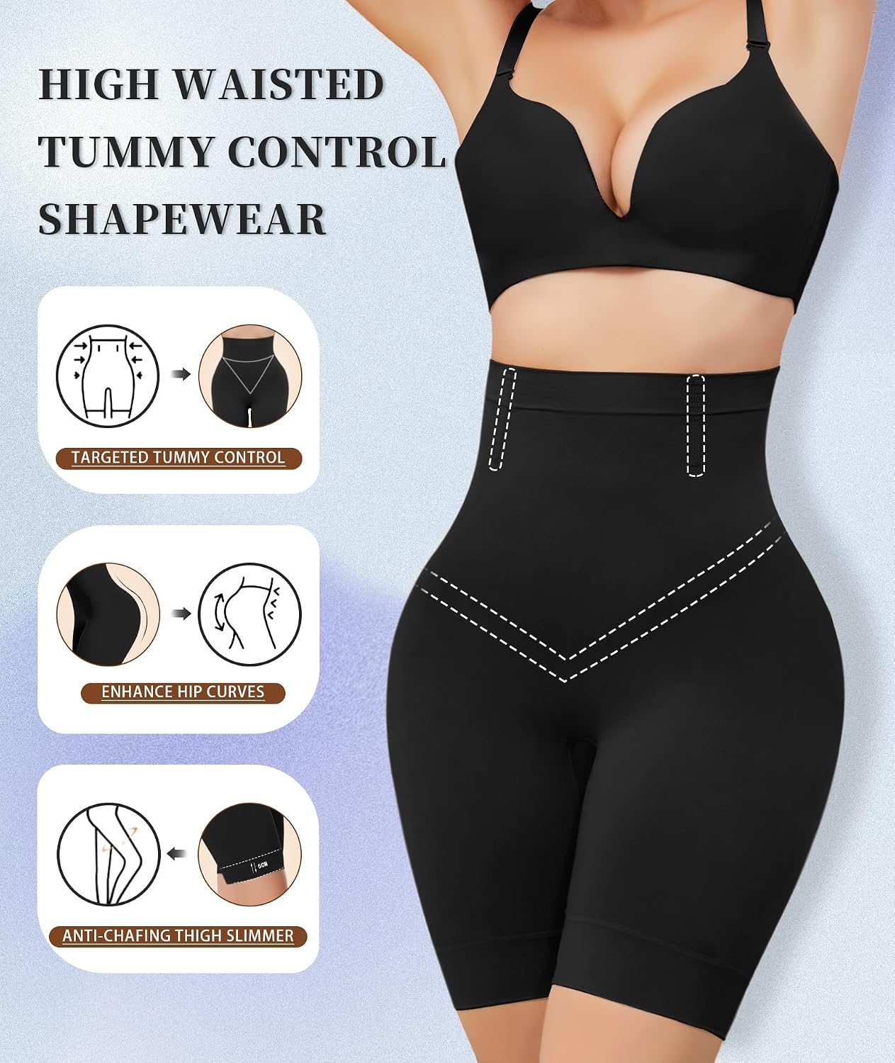 Detalle de sellto PB01-BR High-Waisted Shapewear Shorts with Tummy Control