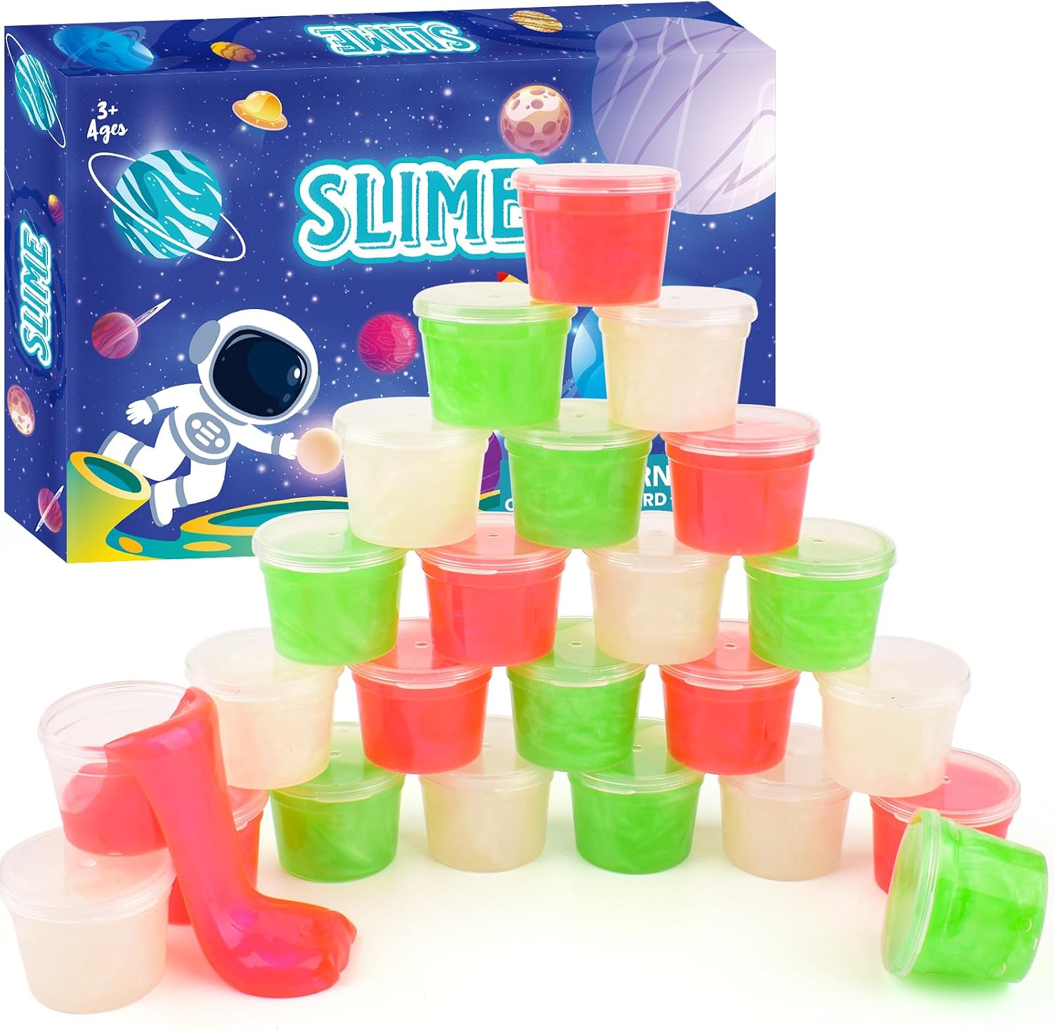 Detalle de Galaxy Slime 24 Pack in Red, Green & White – Non-sticky soft party slime cups for classroom prizes