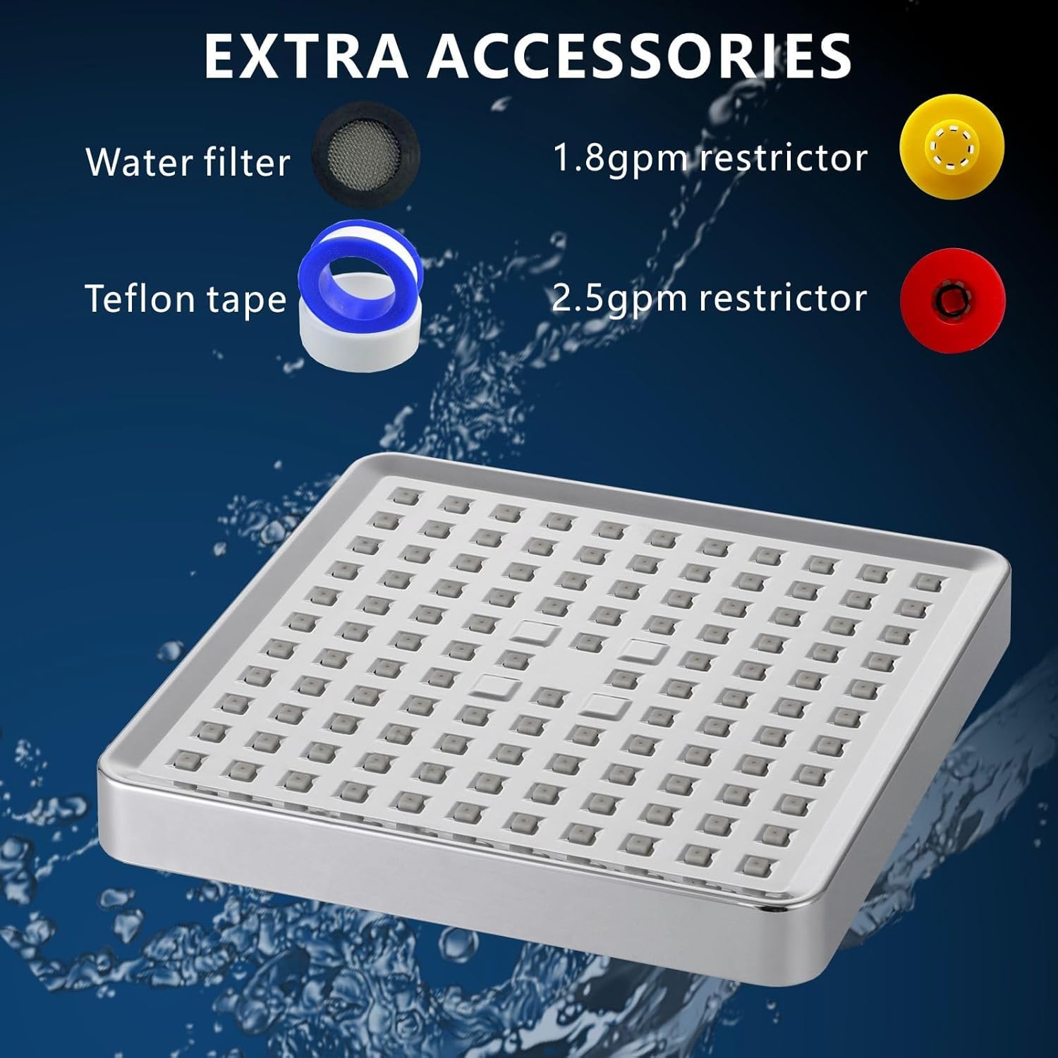 Thumbnail 2 de Voolan 6 inch High Pressure Rain Shower Head with Adjustable Angles (Luxury Chrome, Square)