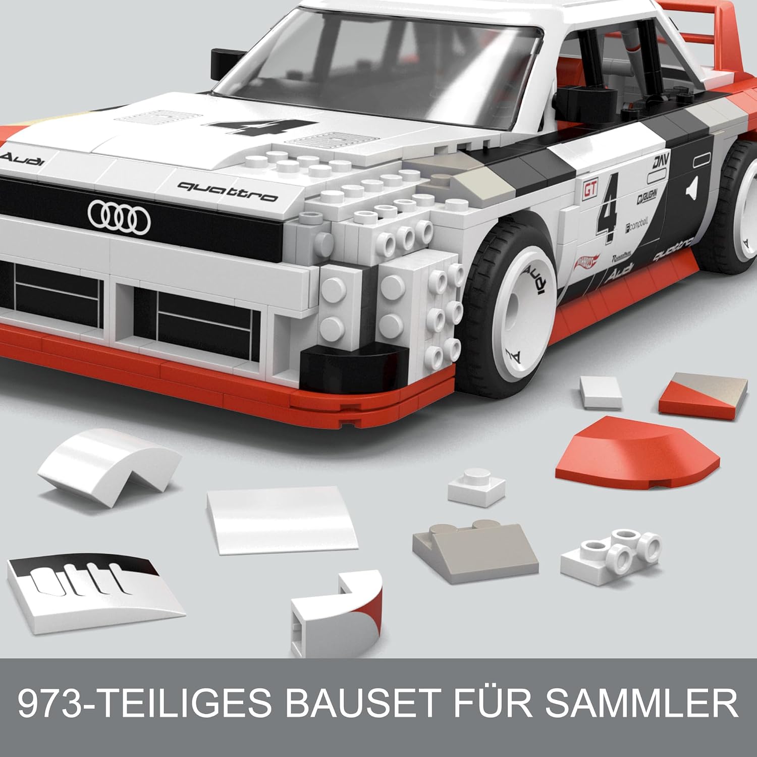 Thumbnail 2 de MEGA Hot Wheels zusammenbaubares Audi 90 Quattro IMSA GTO - 973 Teile, 1:15 Die-Cast Sammler-Set