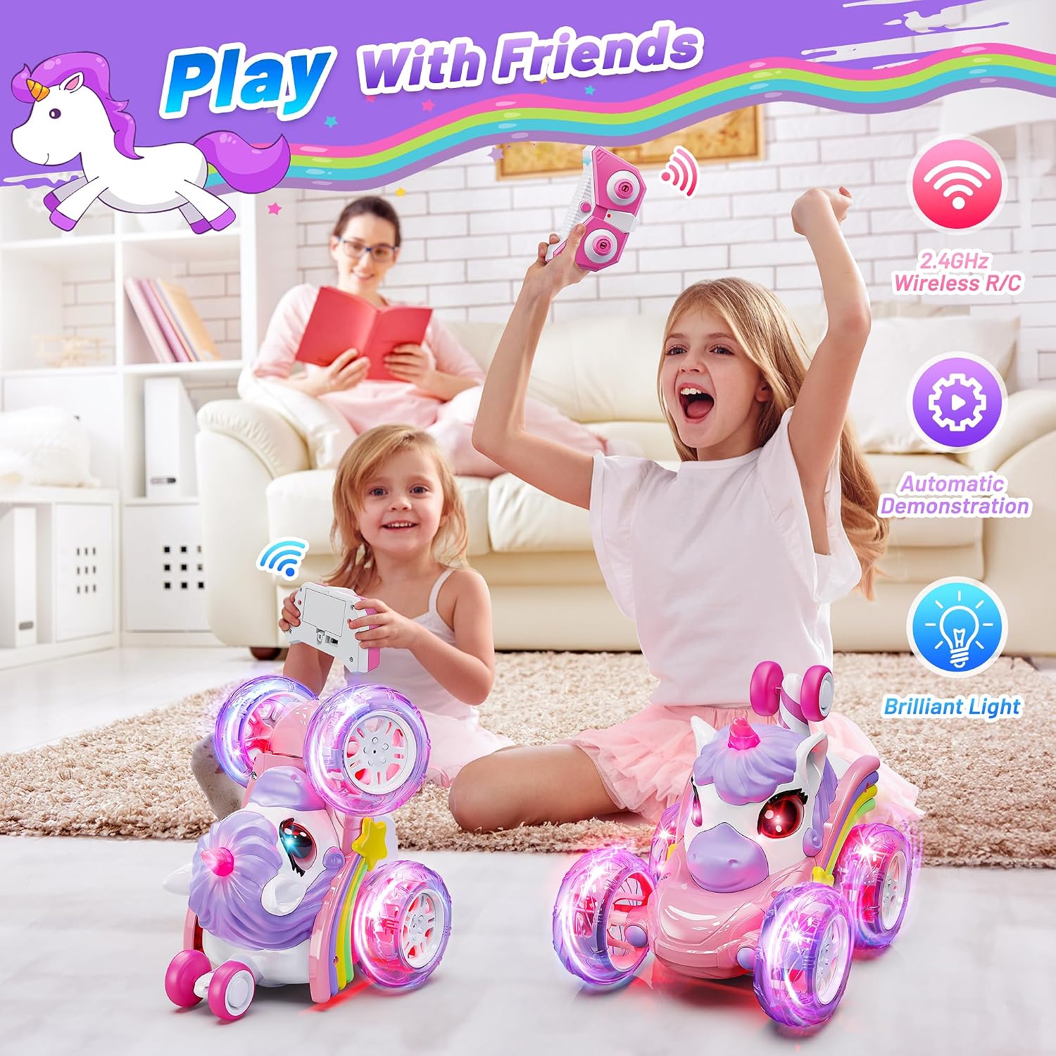 Thumbnail 1 de Hot Bee Unicorn RC Car: LED-Illuminated Stunt Toy for Kids Aged 3+