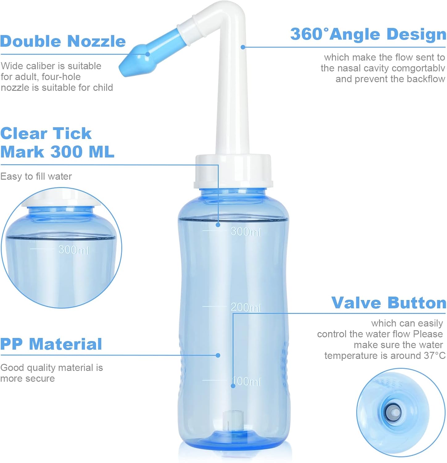 Detalle 2 de URAQT Neti Pot 300ml per lavaggio nasale
