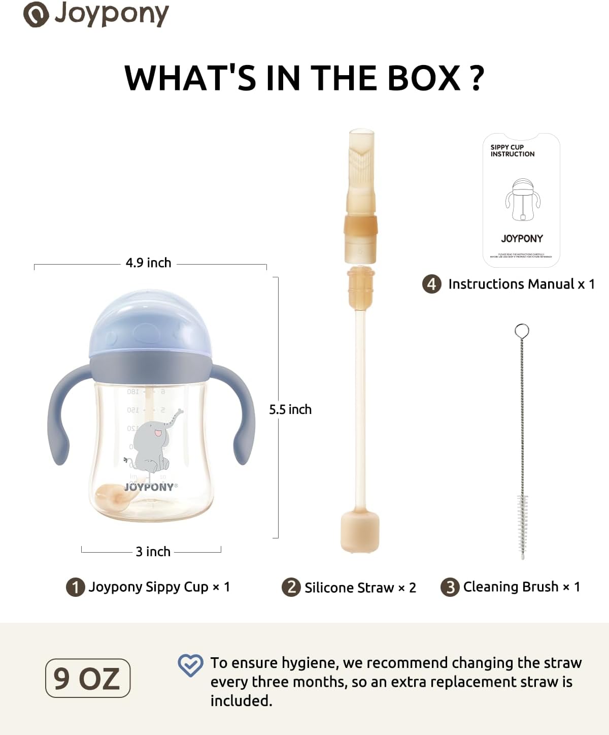 Detalle de Joypony BB-FD-CP PPSU Sippy Cup, 9 oz Blue Weighted Straw