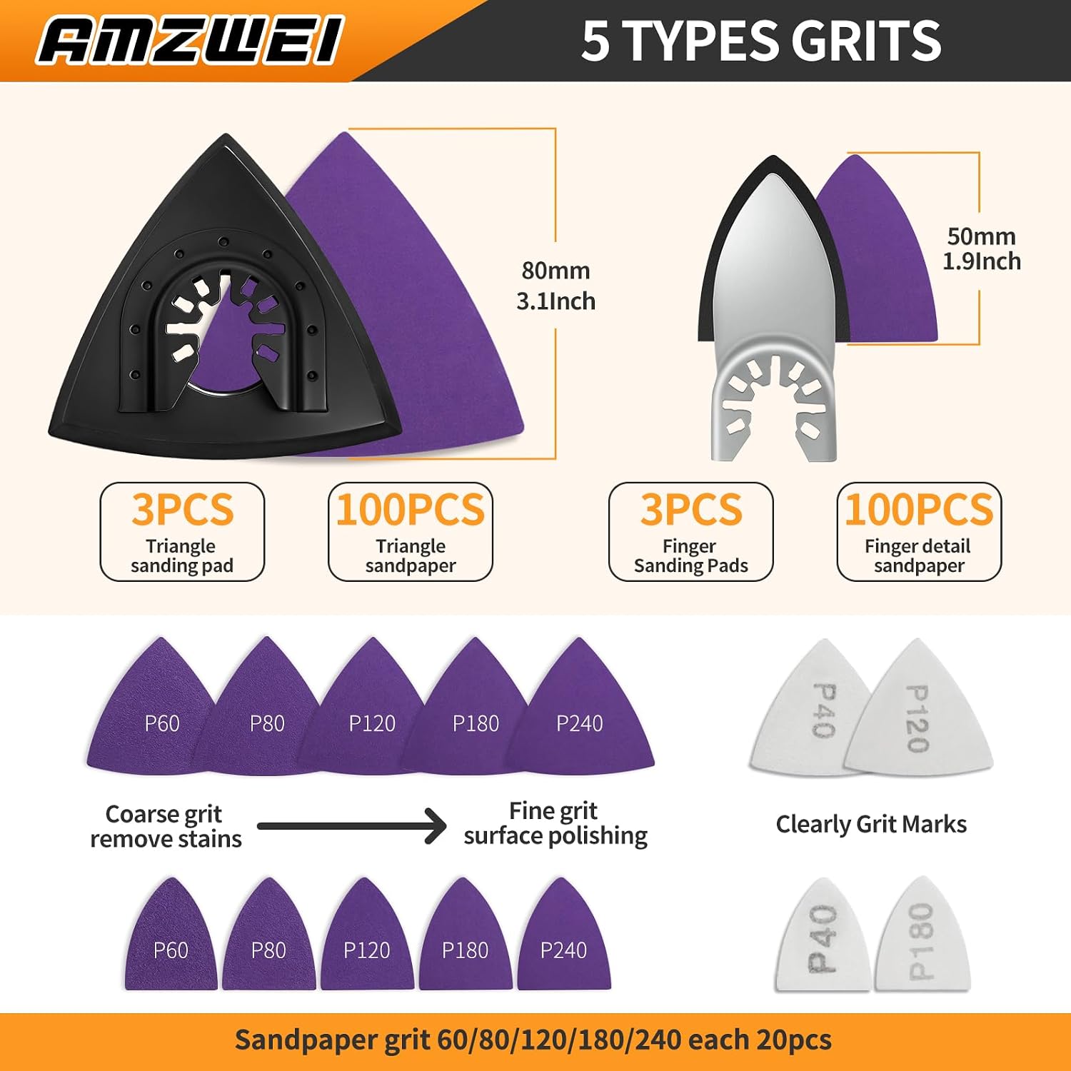 Thumbnail 2 de 206PCS Multi Tool Sanding Pad Kit with Triangle and Fingertip Pads