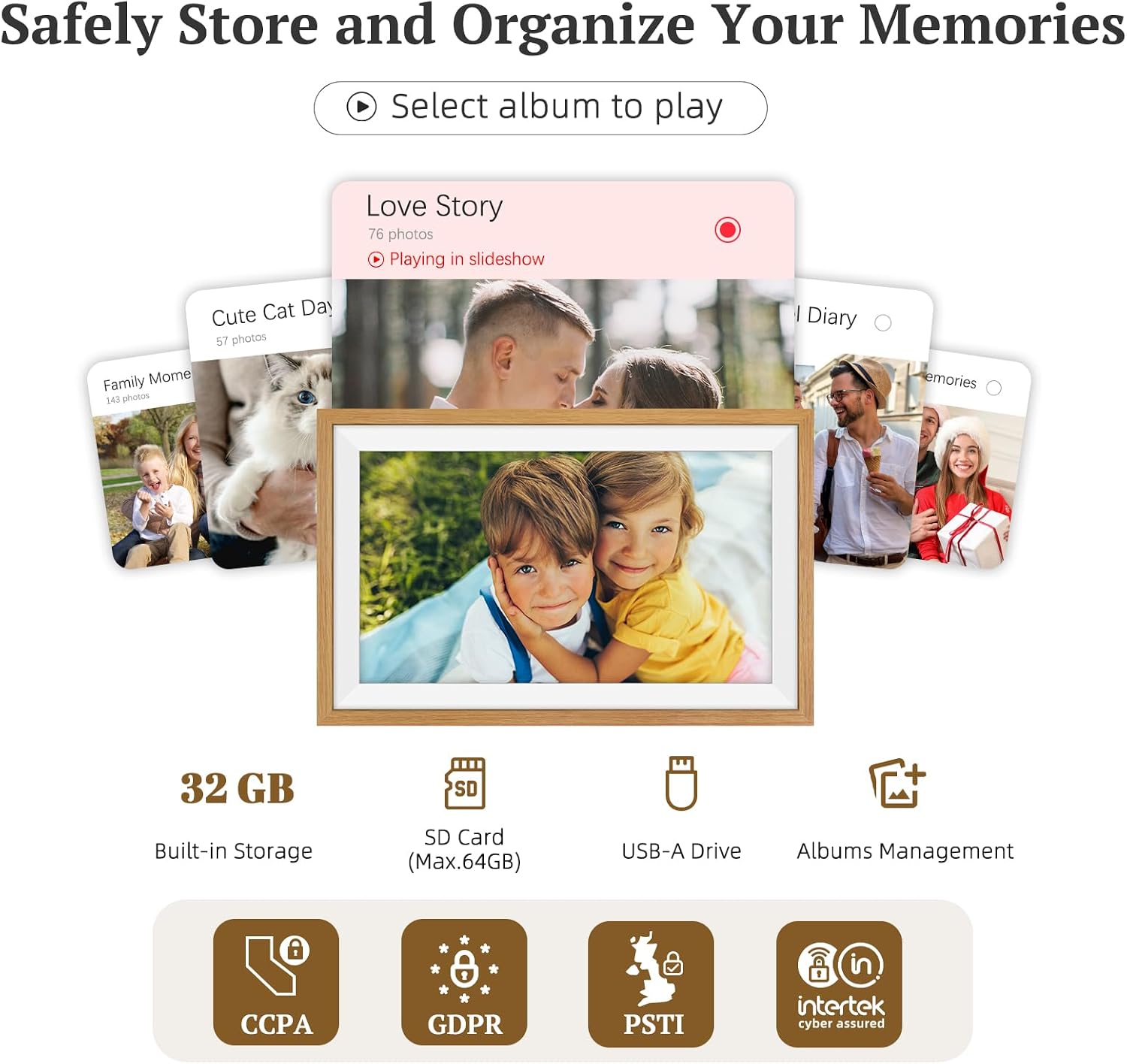 Thumbnail 5 de 94% sRGB 15.6 Inch Large Frameo Oak Wood Digital Photo Frame