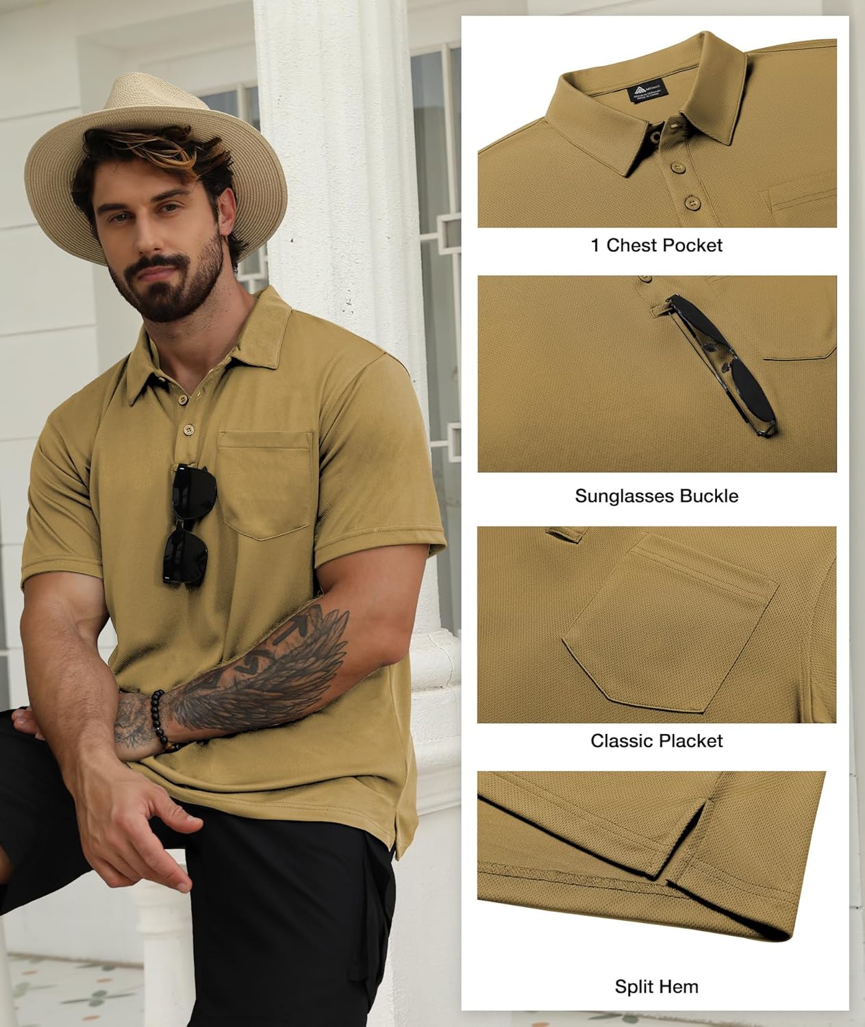 Detalle de SCODI 5-Pack Men’s Pocket Polo Shirts (Short Sleeve, Moisture-Wicking, Multipack)