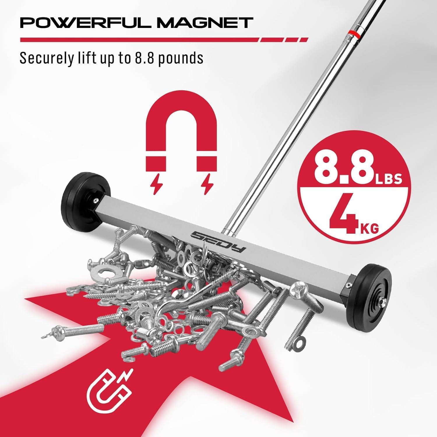 Detalle de Magnet Sweeper Magnetic Nail Roller 17-Inch with Telescoping Handle – Heavy Duty Nail Pickup for Workshop, Garage and Yard