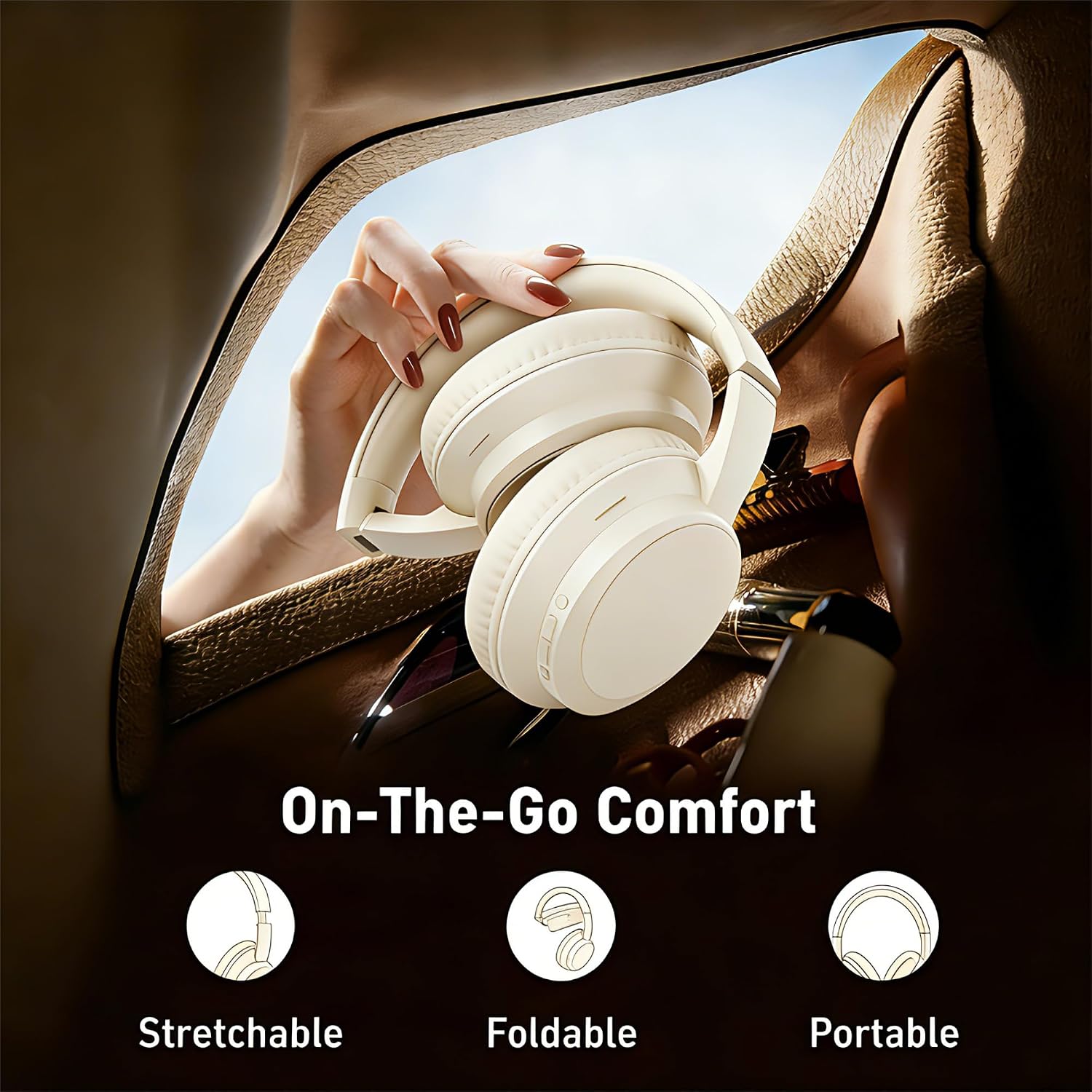 Thumbnail 3 de Rebocico Bluetooth Over-Ear Headphones (White) with 40H Playtime, 3 EQ Modes, and Microphone