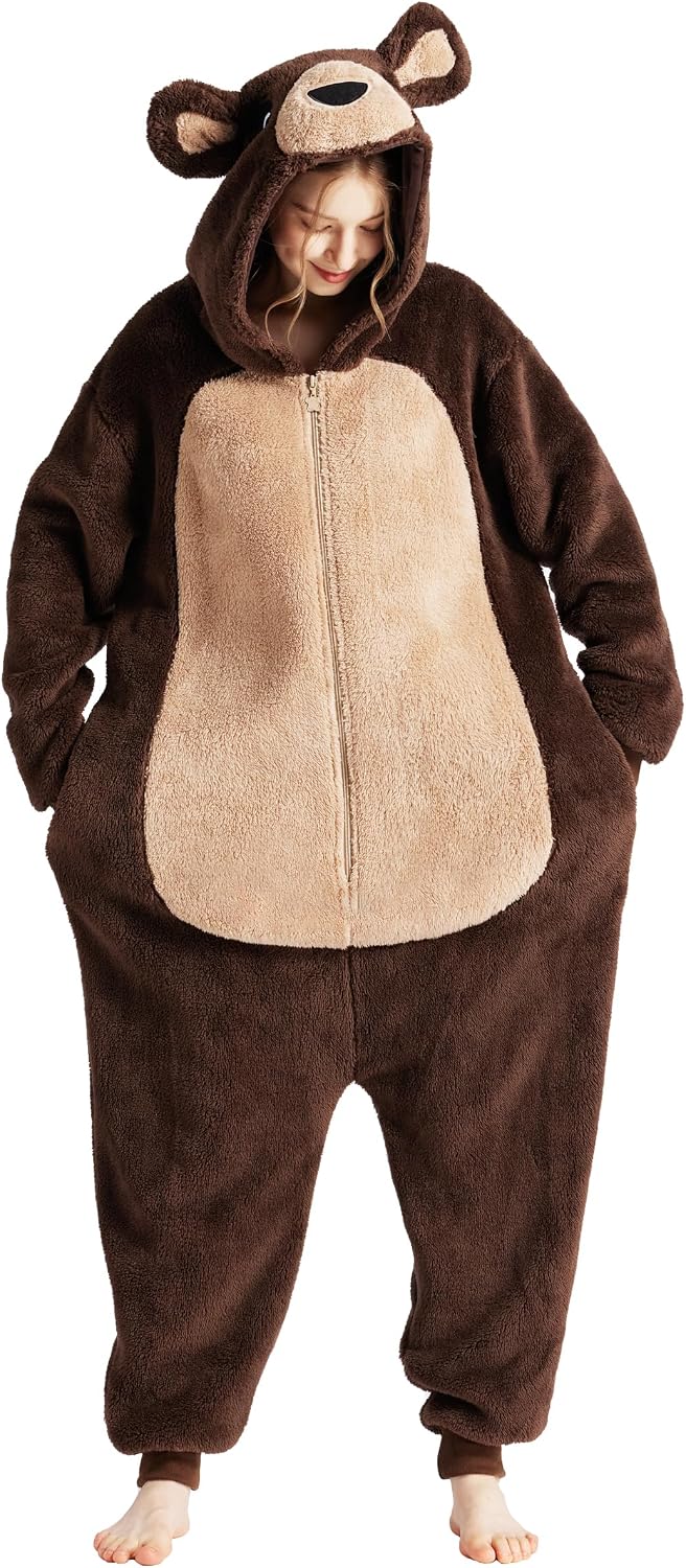 Detalle de Loiahoer Unisex Bear Onesie Pajamas in Shu Velveteen with Hood and Zipper