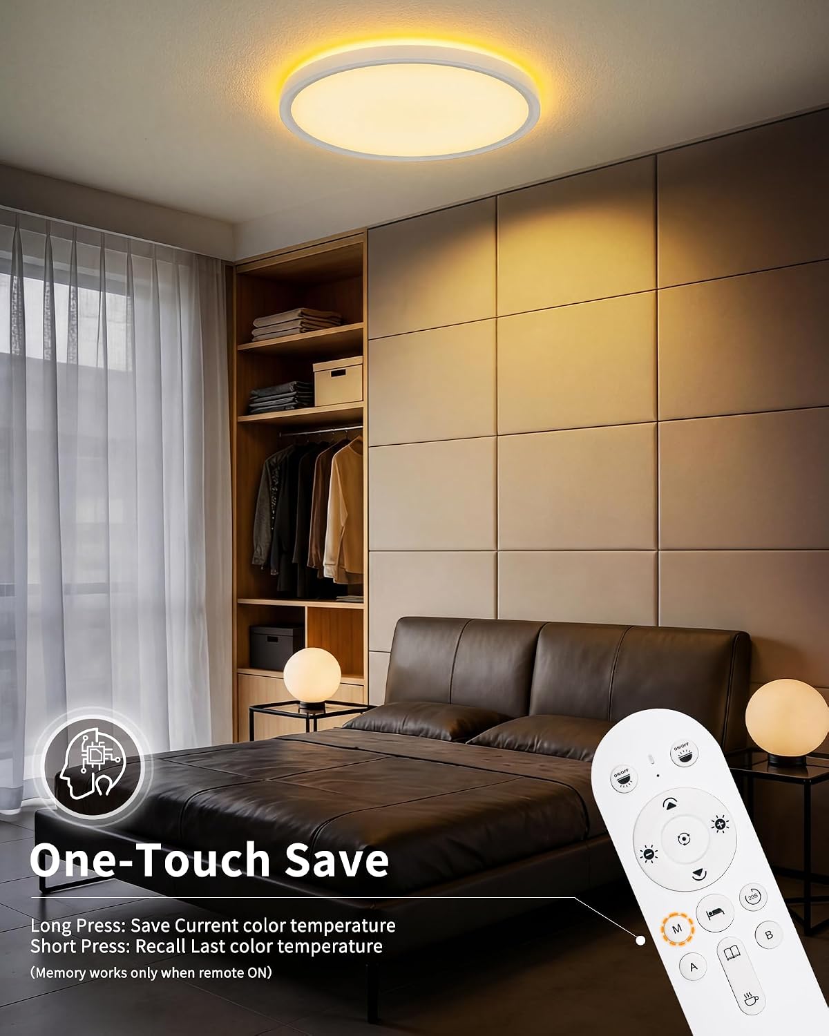 Detalle de LuminexDesigns Plafón LED Regulable 24W con Mando – Lámpara de Techo Ø30cm, Luz Nocturna 2000K y Temporizador