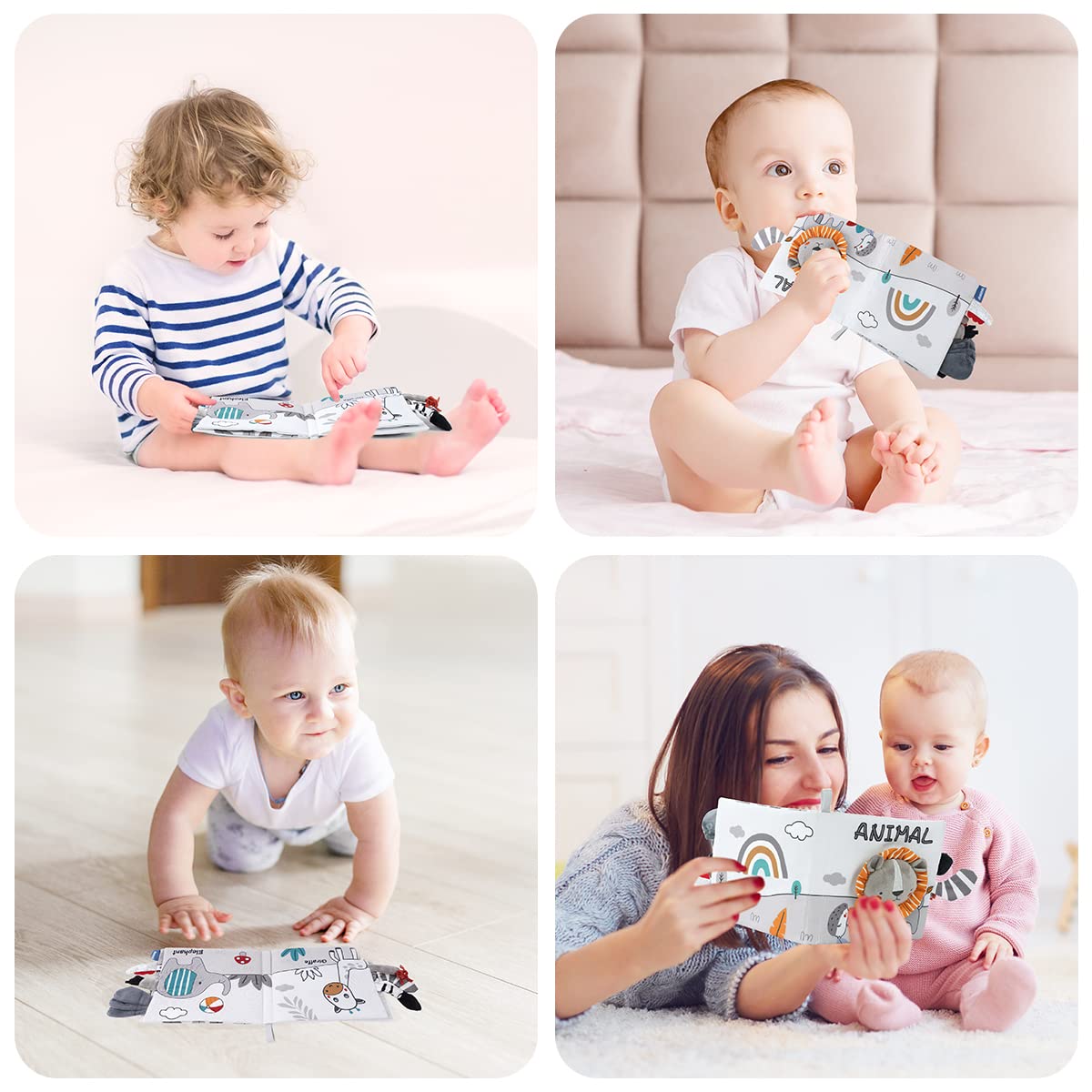 Thumbnail 6 de Vicloon Stoffbuch für Babys (Tier-Motive, Schwarz-Weiß) mit Griff – frühes Lern- und Wahrnehmungsspielzeug