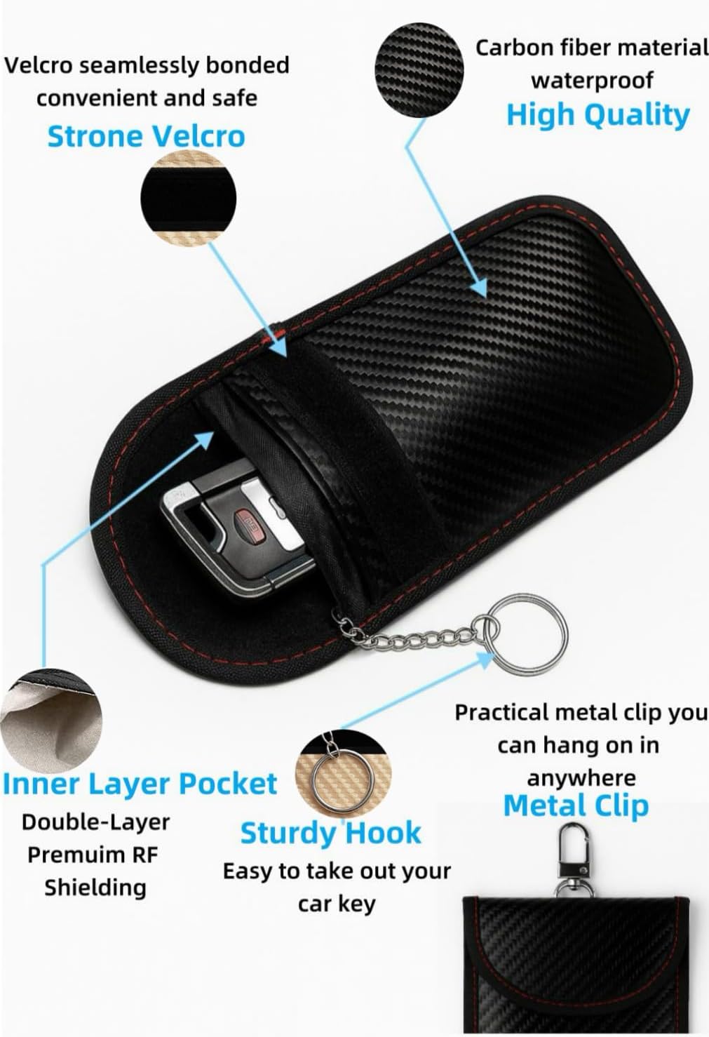 Detalle de 3 Pack Faraday Pouch for Car Keys 9x14 cm