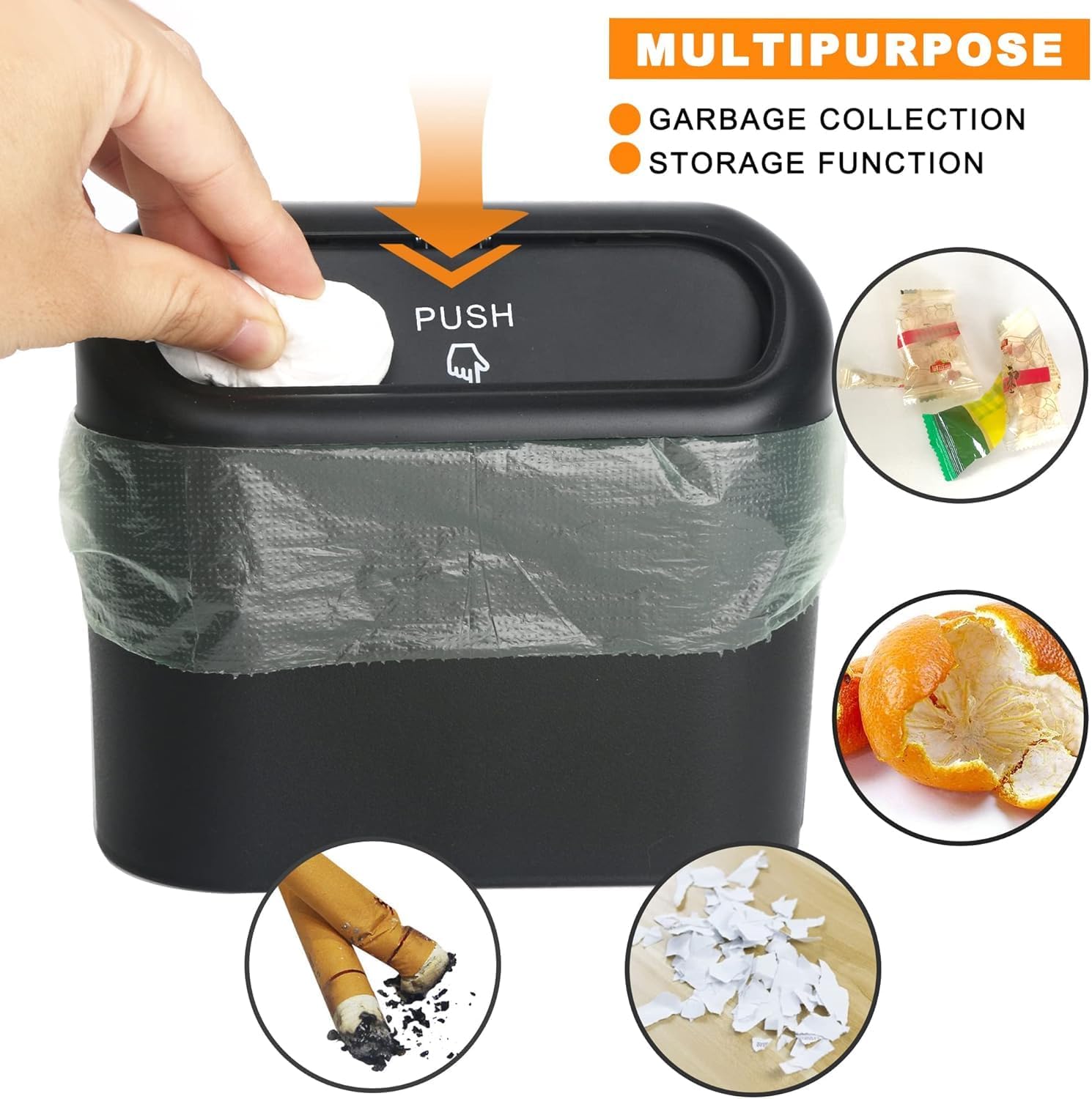 Detalle de Einesin 2Pcs Car Trash Can with Lid – Compact 1.4L Car Organiser Bin (Includes 120 Bags)