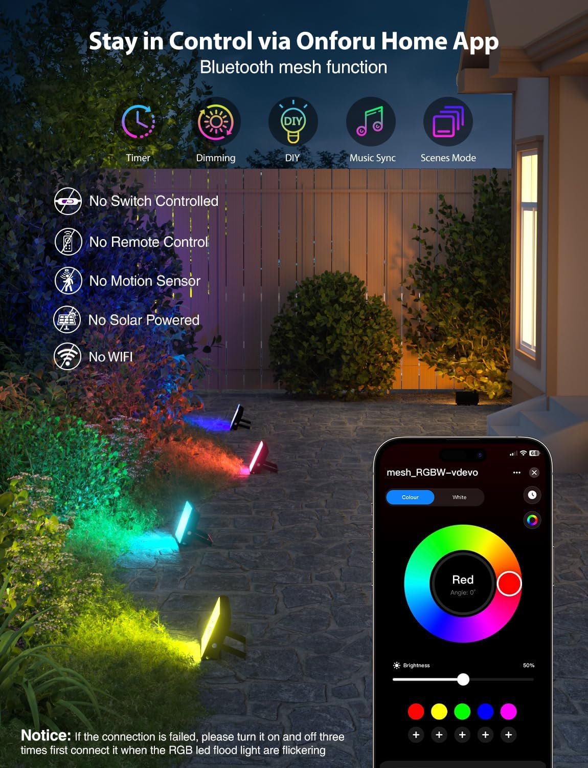 Detalle de Onforu RGB LED Outdoor Flood Light 25W