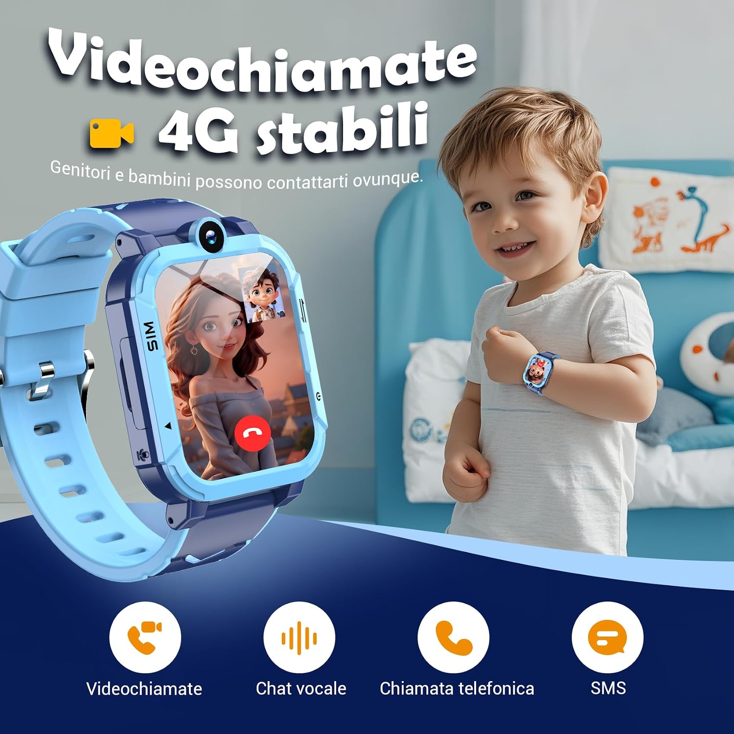 Detalle de Blackview Smartwatch per Bambini con GPS+LBS+Wi‑Fi, 4G, SOS e Videocall: sicurezza e divertimento per bambini dai 4 ai 12 anni