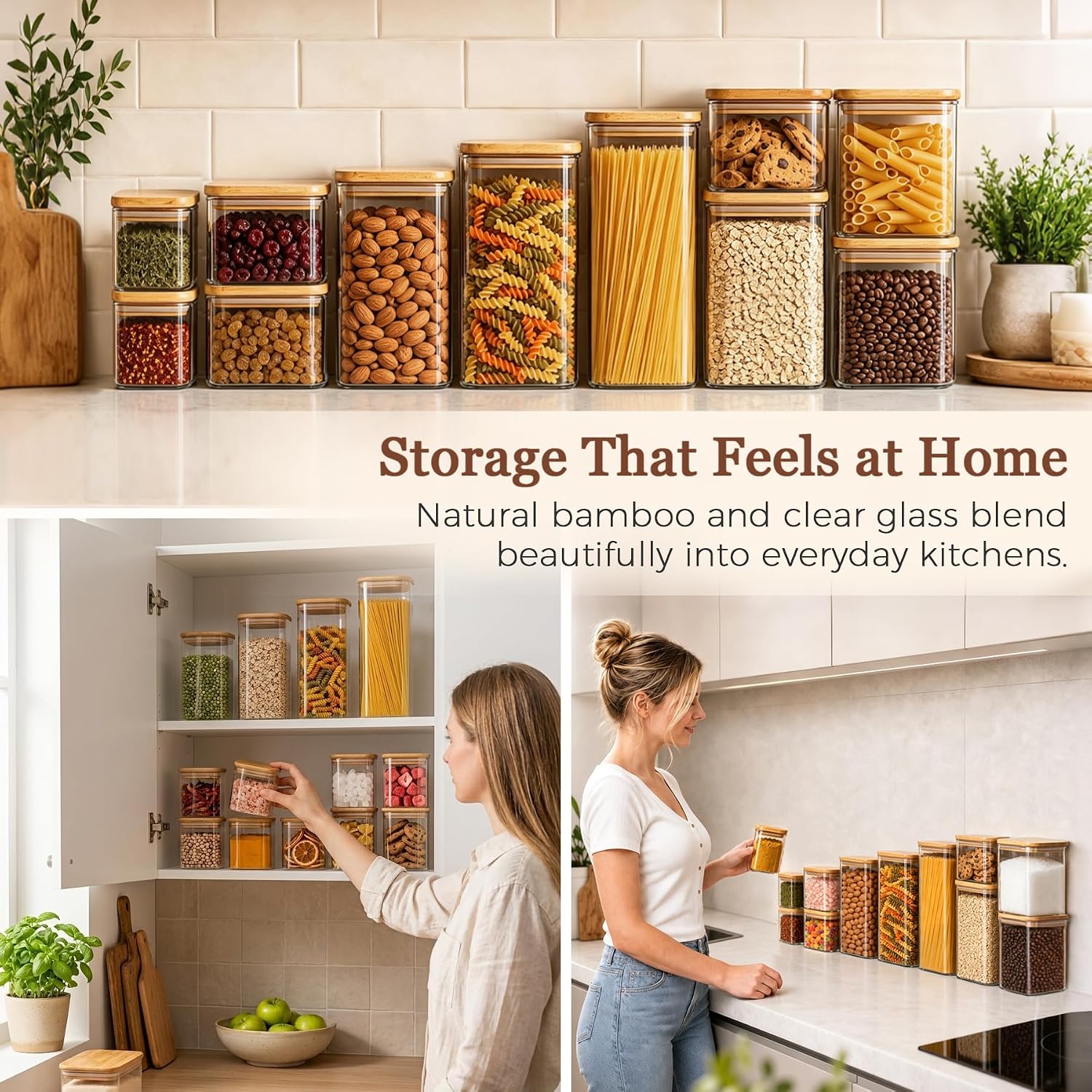 Thumbnail 4 de ComSaf Glass Storage Containers With Lids 6-Pack: Rectangular, Airtight Glass Canisters for Kitchen Pantry