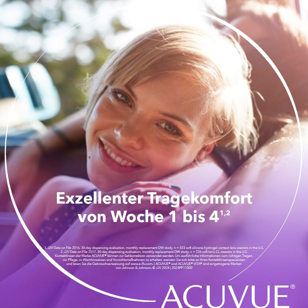 Detalle de ACUVUE Vita Monatskontaktlinsen – -4 dpt, BC 8.4, DIA 14 mm, 6er-Pack, UV-Schutz, Feuchtigkeit über den Monat