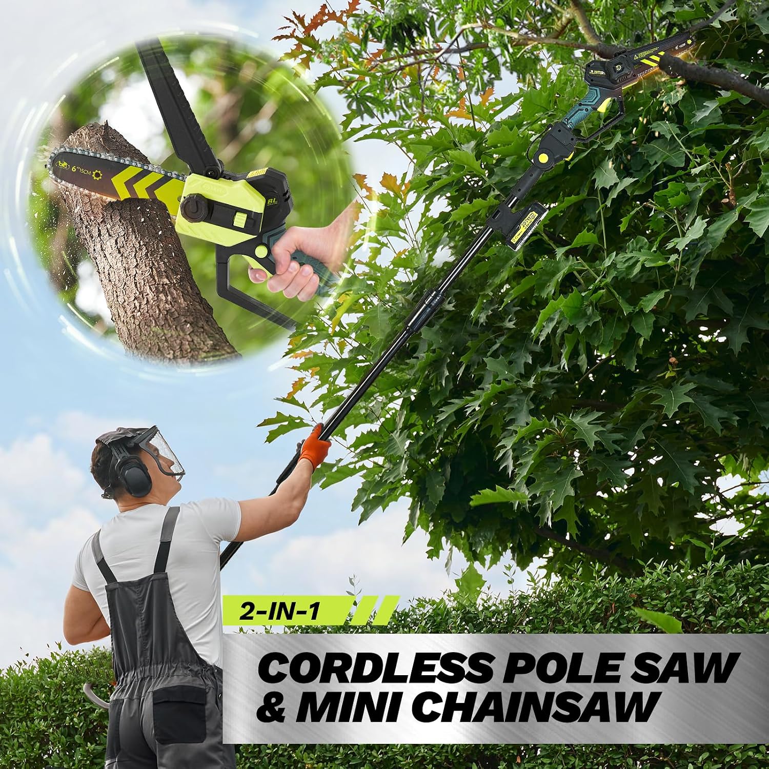Detalle 2 de Saker Cordless Pole Saw and Mini Chainsaw 2-in-1 with 78.74" reach 📏