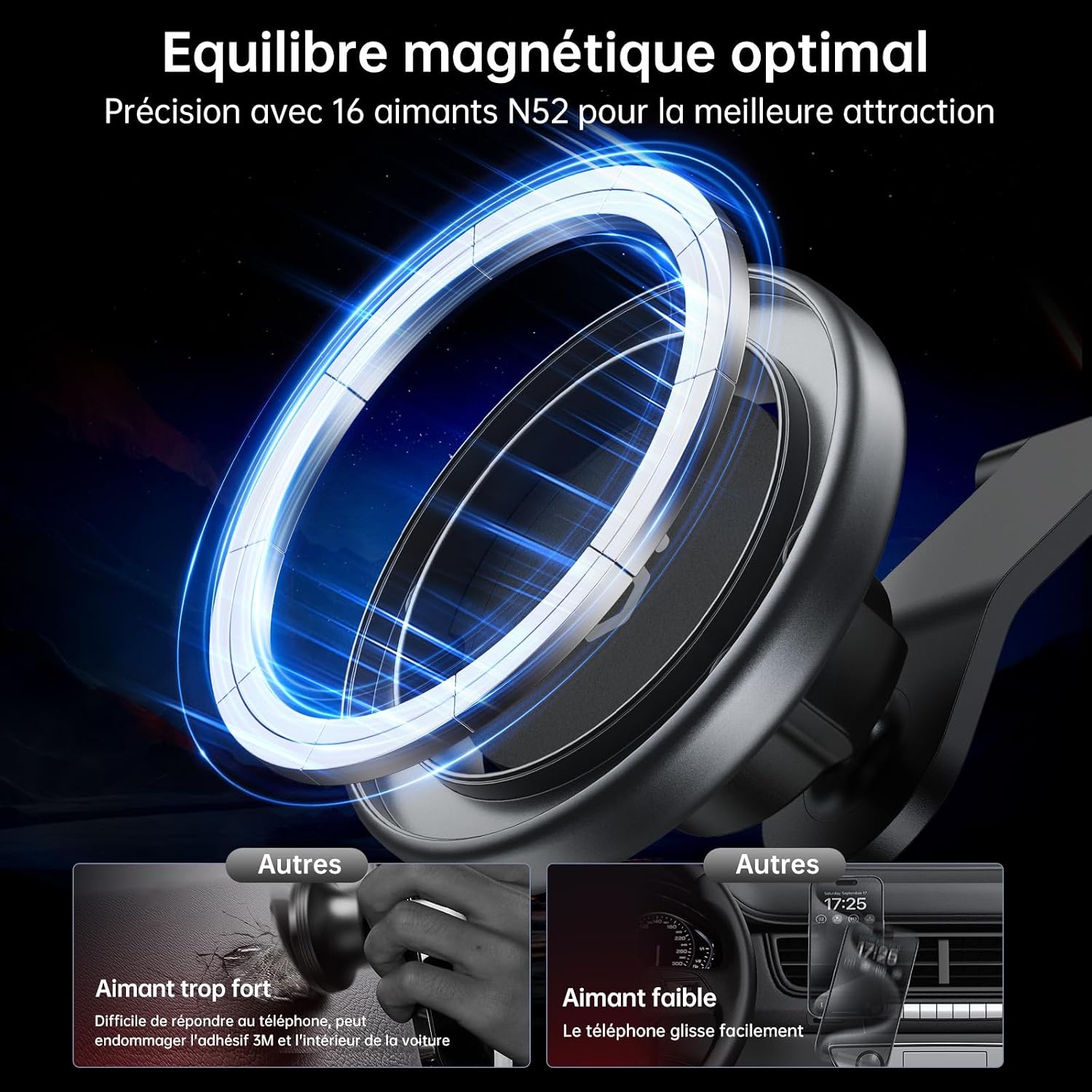 Thumbnail 4 de Support magnétique SYNCWIRE MagSafe pour voiture – tablette et tableau de bord, bras pliable en aluminium
