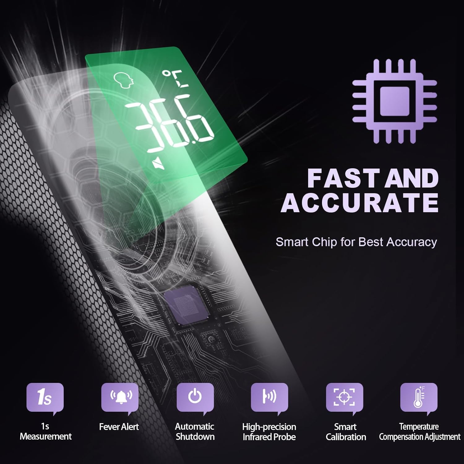 Thumbnail 3 de No-Touch Forehead Thermometer (Purple) — Infrared digital touchless thermometer with large display