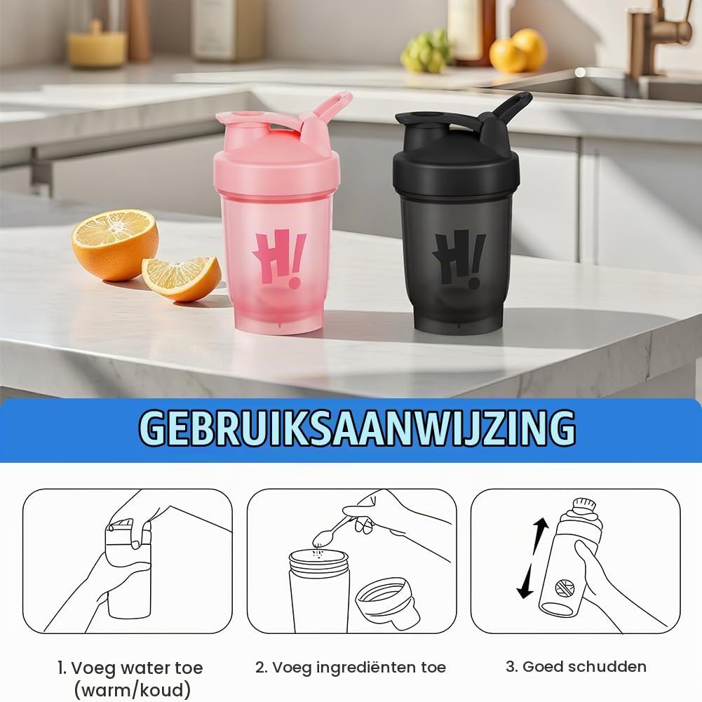 Detalle 2 de AOOWU 5672184 eiwitshakers, 350 ml, BPA-vrij met maataanduiding