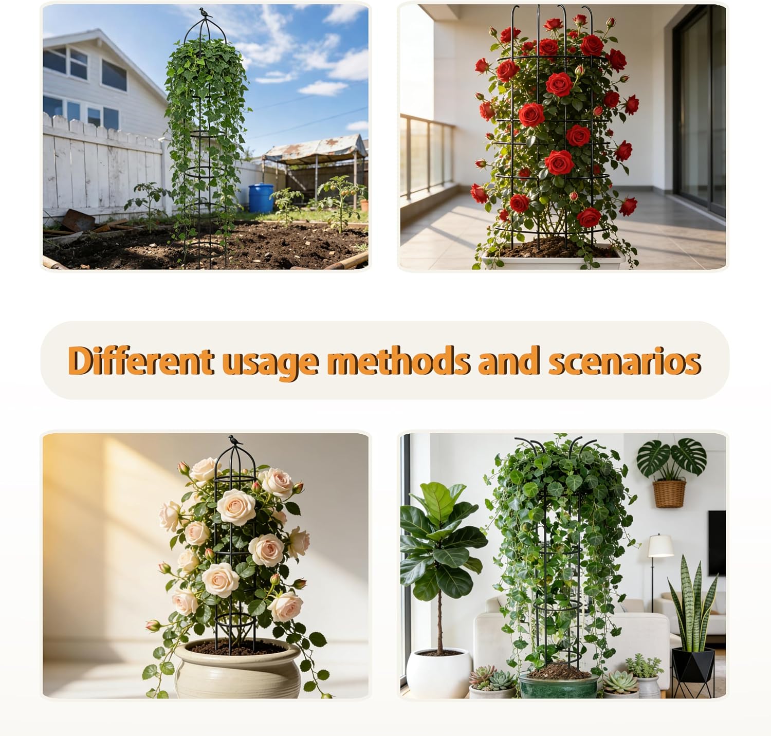 Thumbnail 6 de 2-Pack Garden Obelisks for Climbing Plants (175 cm) with 32 cm Base, Rust-Resistant PE Coating