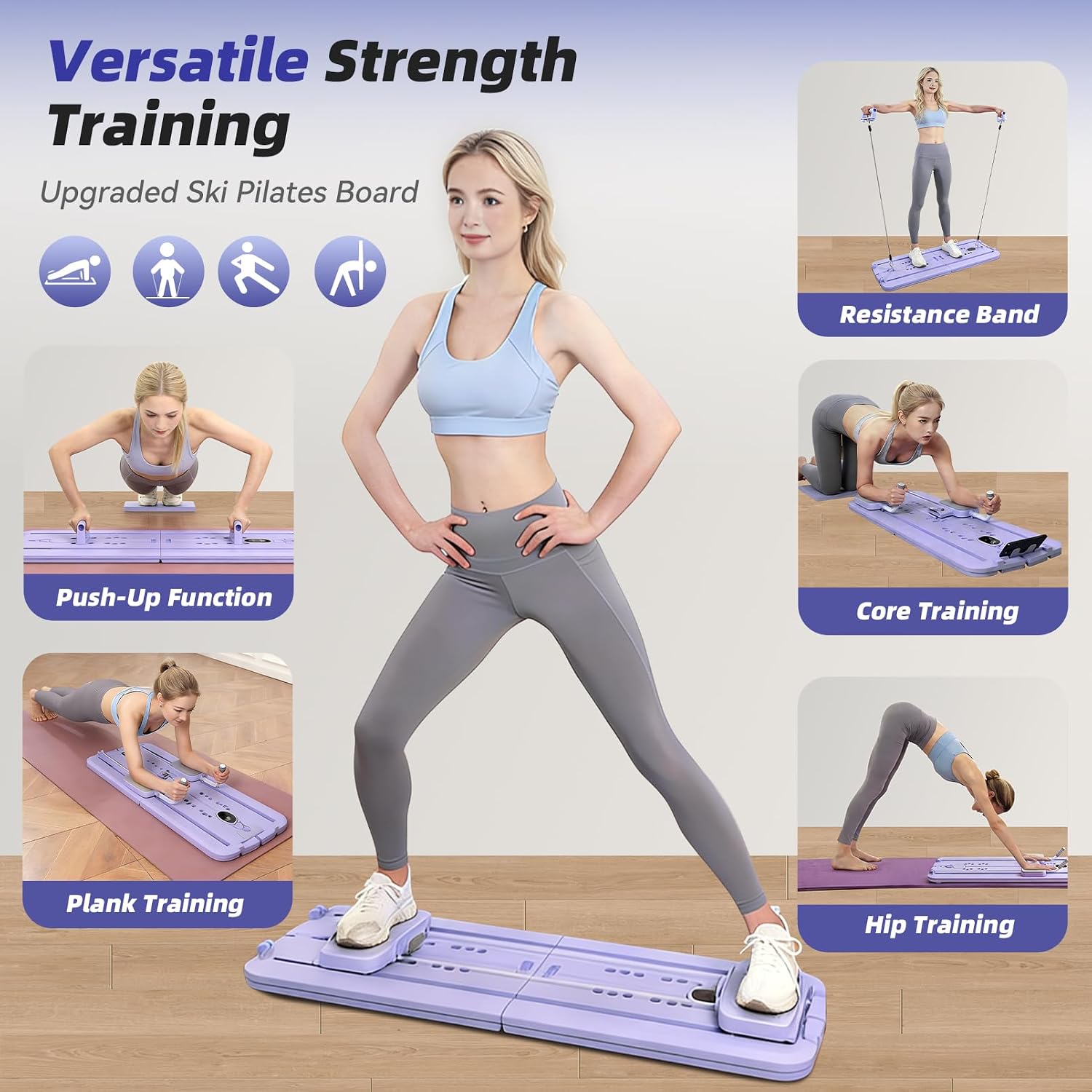 Detalle de Pilates Reformer Multifunzionale Pieghevole per Casa: Tavola Pilates con Resistenza Regolabile, Rimbalzo Auto e Accessori