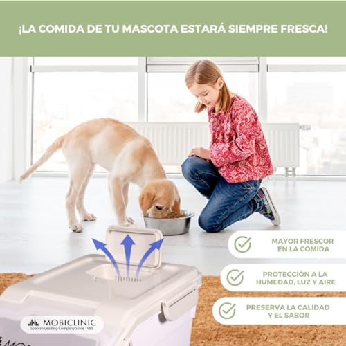 Detalle de Mobiclinic FeedPet: Contenedor de Pienso 20 L con Ruedas, Ventana y Cierre Hermético