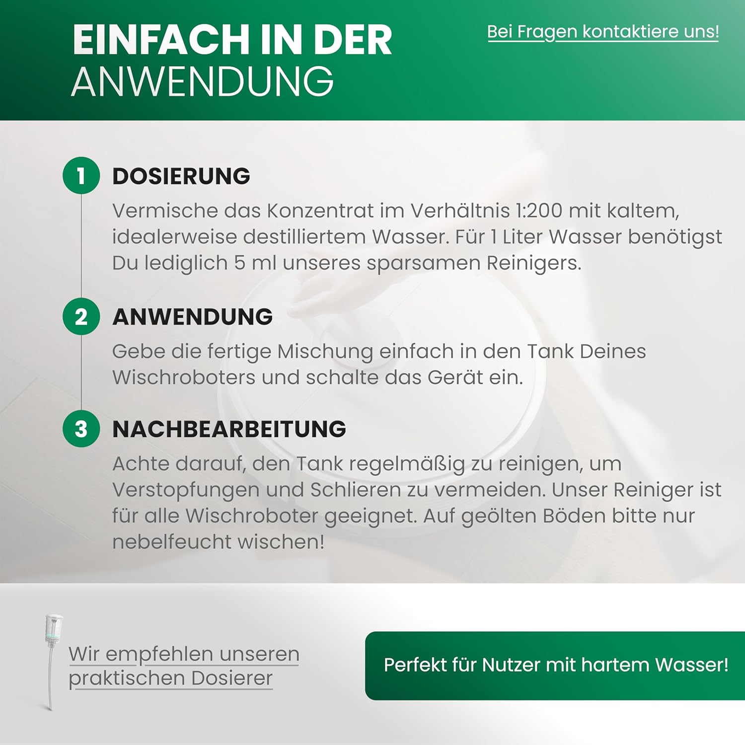 Detalle de BiOHY Bodenreiniger für Wischroboter Station – 1 l mit Frühlingsduft, schaumarm und streifenfrei