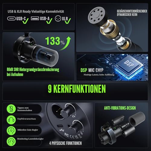 Thumbnail 2 de FIFINE K688CT Podcast Mikrofon-Set mit Boom Arm – USB/XLR, Mute-Taste, 3,5 mm Kopfhörer–Port