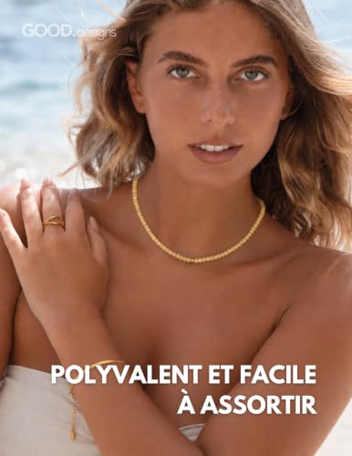 Detalle de GD GOOD.designs EST. 2015 Citrine Collier Pierre Naturelle Femme – Ras de cou en acier inoxydable plaqué or 18K, réglable 40–45 cm