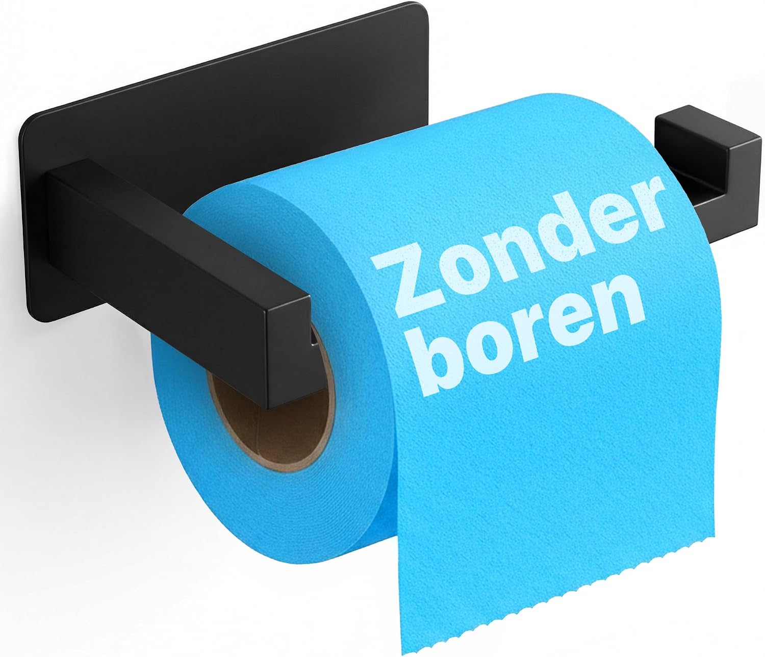 Detalle de Minismus zelfklevende toiletrolhouder van zwart mat roestvrij staal