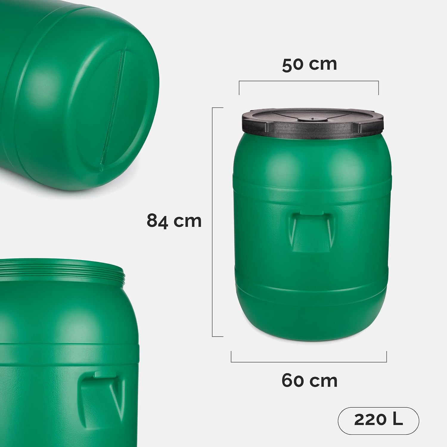 Thumbnail 1 de Garronda 220-Liter Deckelfass/Weithalsfass aus HDPE (GD-0078), grünes Regenfass für Garten, Futter- und Lebensmittelkontakt