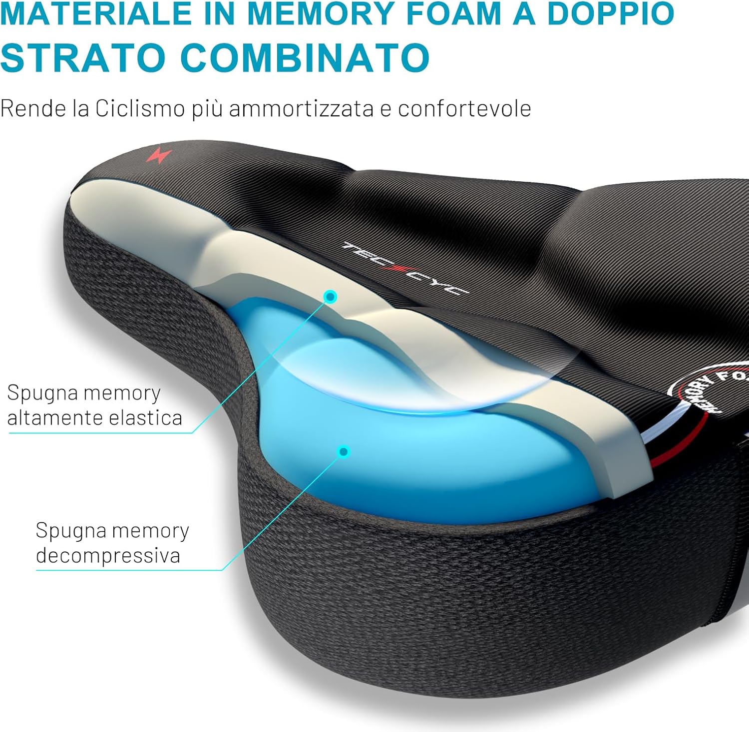Thumbnail 2 de TECHCYC Coprisella Bici – Coprisella Cyclette in Memory Foam a Doppio Strato (26×25 cm) per Uomo e Donna