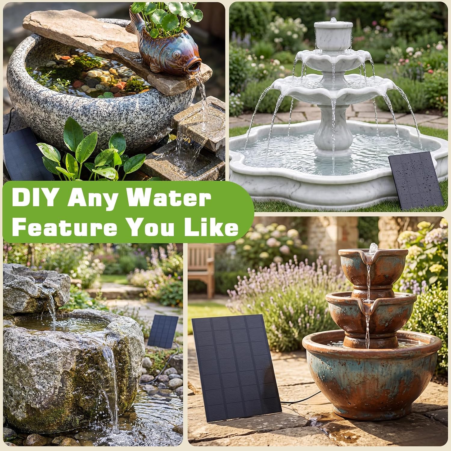 Detalle de AISITIN 4W Solar Fountain Pump – High-Efficiency, Flexible DIY Water Feature