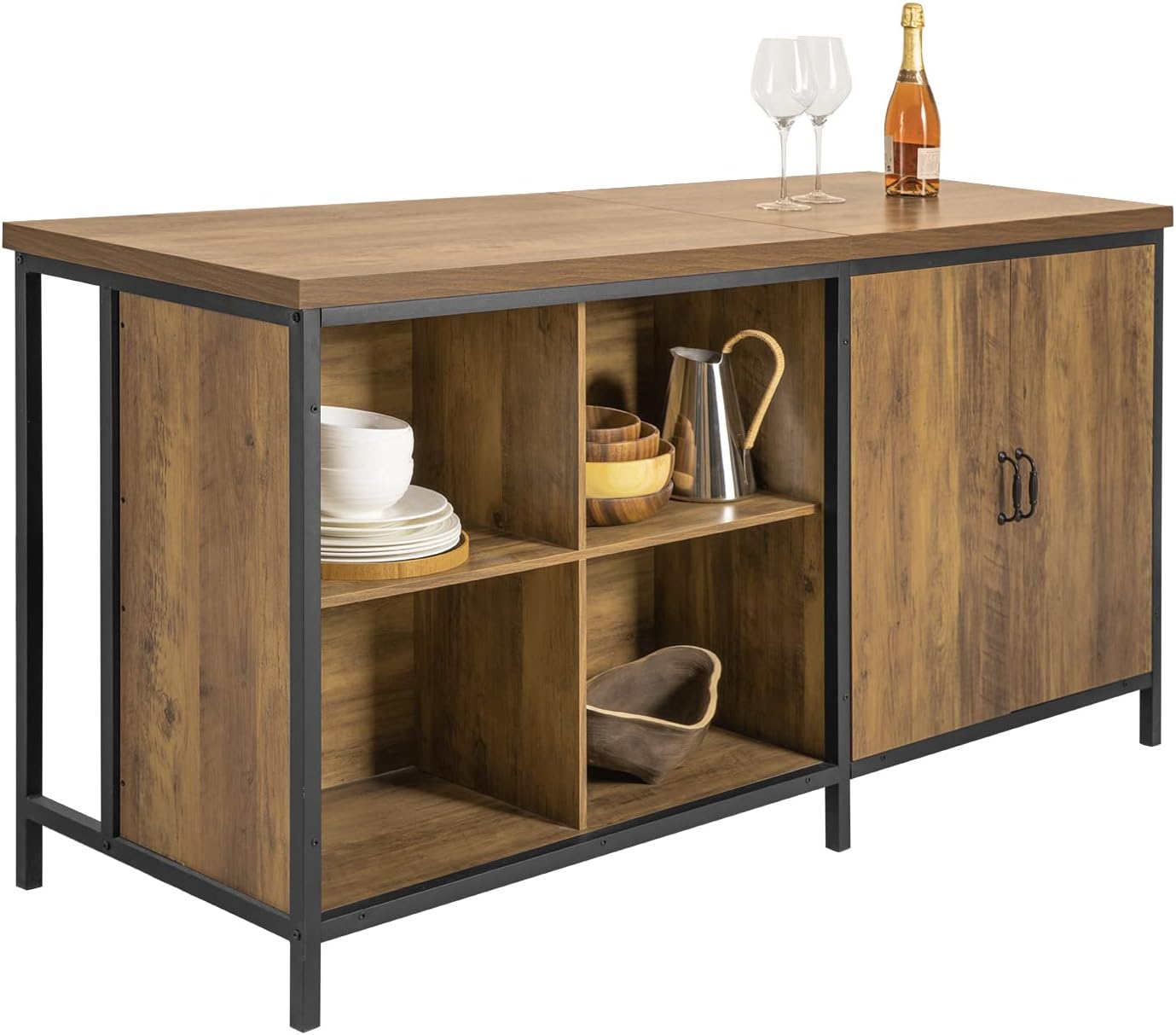 Detalle de SoBuy Îlot de Cuisine KNL01-F — Buffet avec plan de travail 170 cm et rangement polyvalent