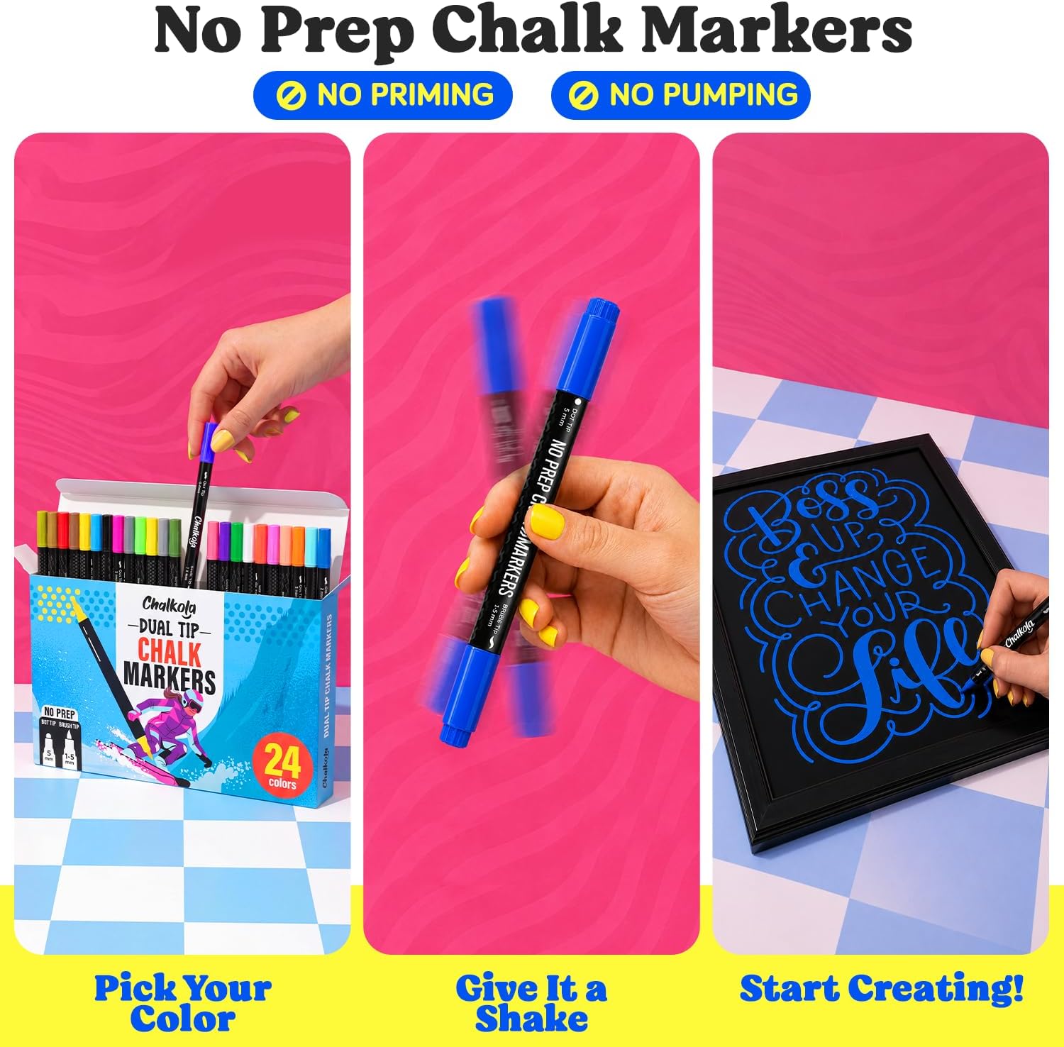 Detalle 2 de Chalkola JW-4IAN-QDL7 Chalk Markers, 24 Colors, Dual Dot and Brush Tips