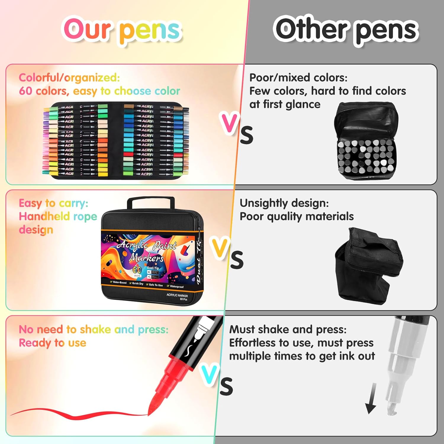 Thumbnail 3 de Sanyetral 60 Colors Acrylic Paint Pens: Versatile Dual-Tip Markers for Crafting