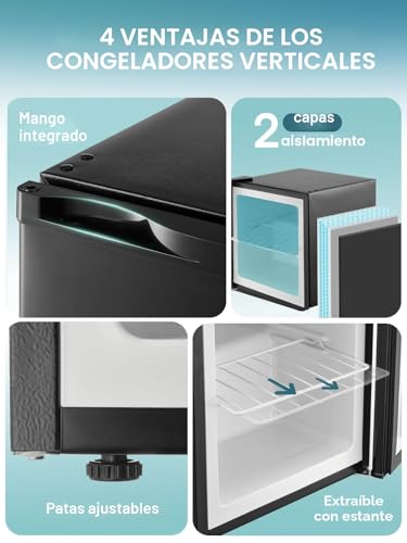 Detalle de FOHERE 32L Mini Congelador Vertical -22°C, 4 Estrellas, Puerta Reversible, Silencioso y Ahorro Energético