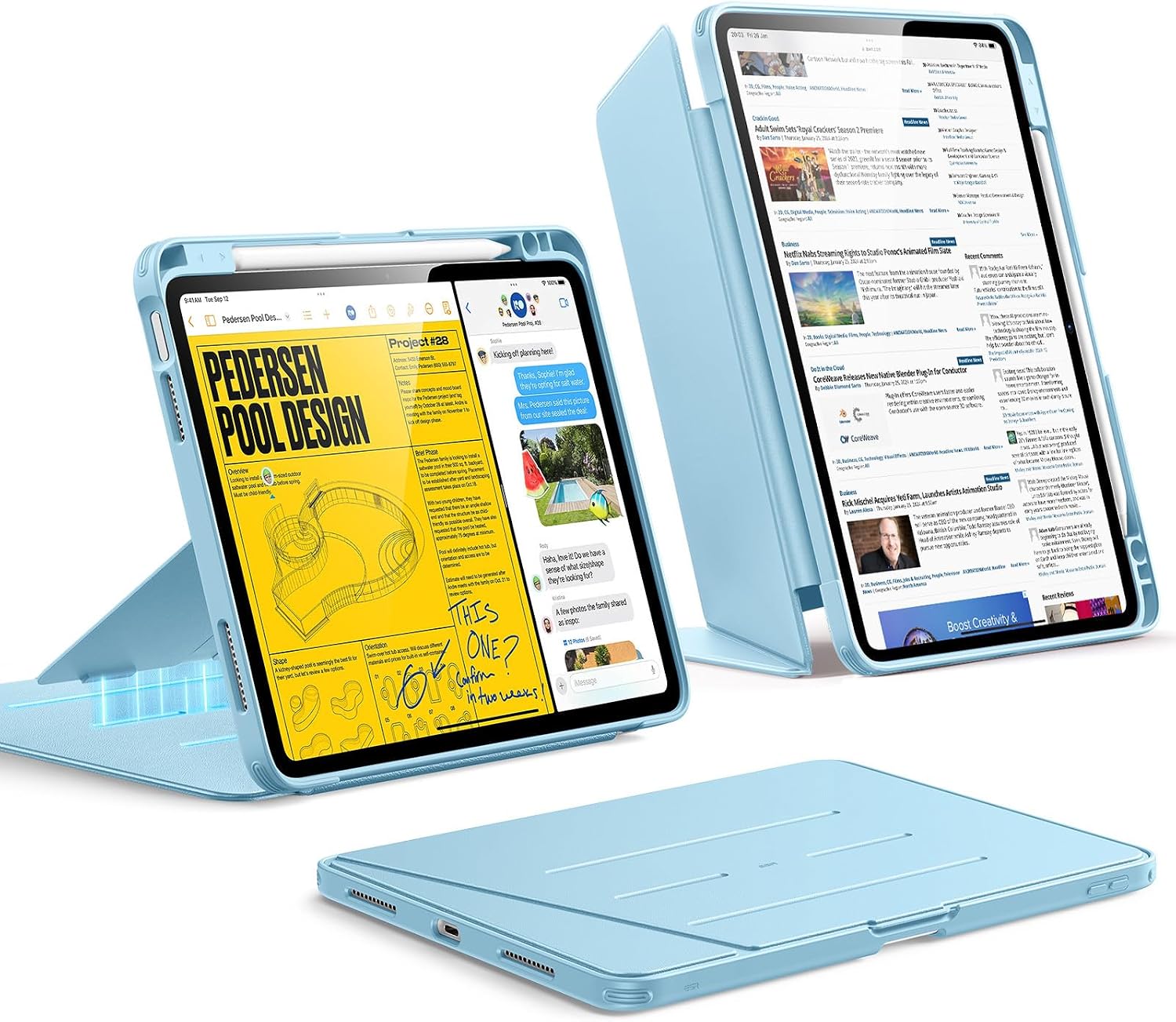Detalle de ESR Hülle für iPad Air 11 Zoll M4/M3/M2 (2026/2025/2024) – Vertikalsäule, Mehrwinkel-Stand, Ultrastabil, Hellblau