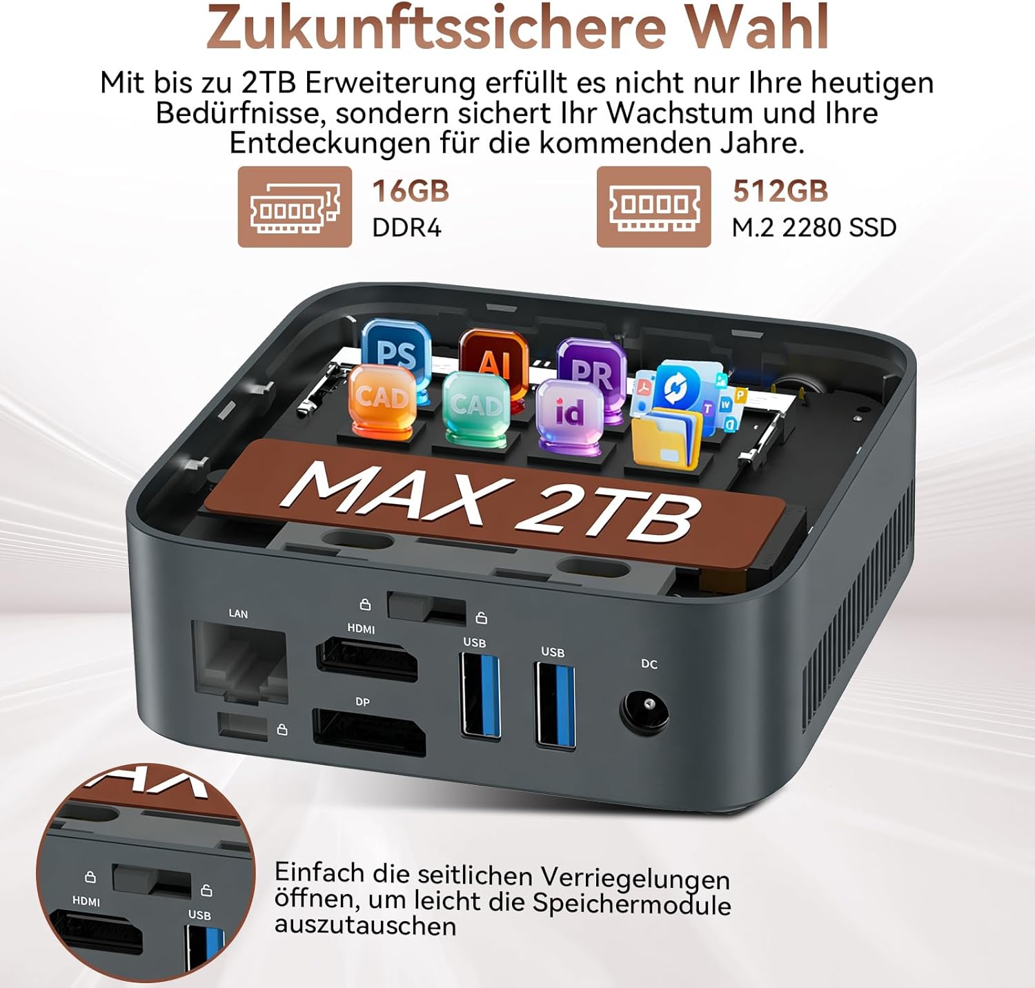 Thumbnail 3 de Huidun H80 Mini PC mit AMD Ryzen 5 – 16 GB RAM, 512 GB SSD, 4K@60Hz, W11 Pro, 3 Jahre Garantie