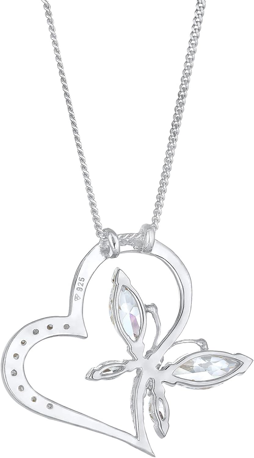 Detalle 2 de Elli Damen Halskette Herz Schmetterling Anhänger aus 925 Sterling Silber mit Zirkonia