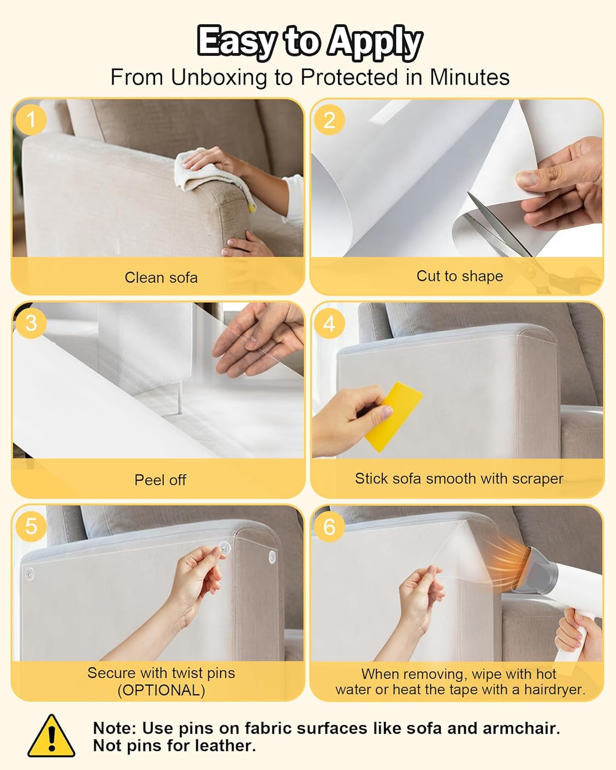 Thumbnail 5 de Anti Cat Scratch Furniture Protector (30 x 500cm) with Strong Adhesion, PET Film & No-Residue Removal