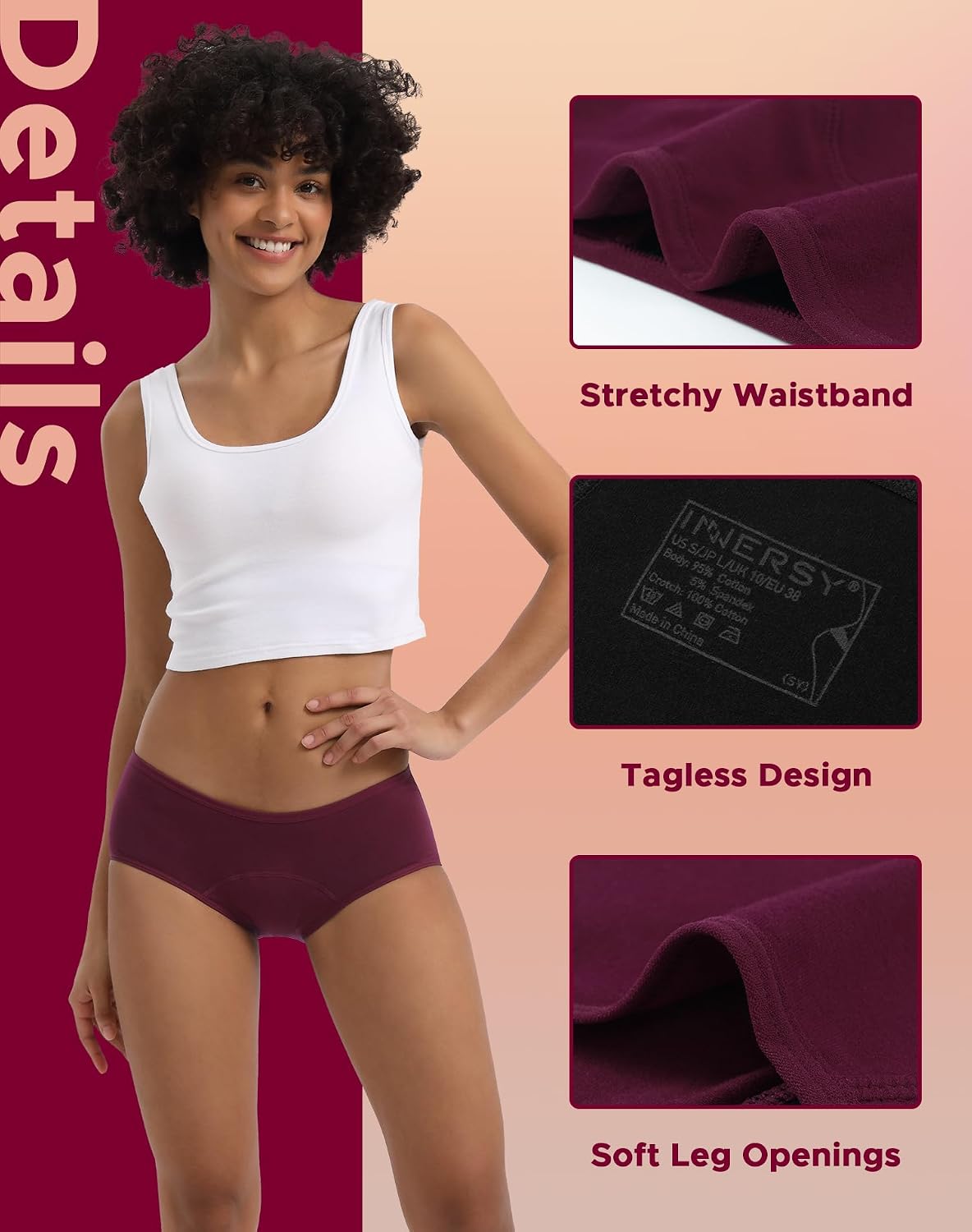 Detalle 2 de INNERSY Period Underwear 3-Pack hipster panties 🩲